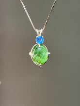 Load image into Gallery viewer, One of a kind - Sparkly Rutile included Gem Green Tourmaline necklace with Vibrant Blue Sapphire