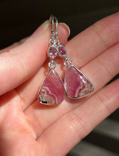 Load image into Gallery viewer, Gem quality Cobalto Calcite and Pink Tourmaline drop earrings