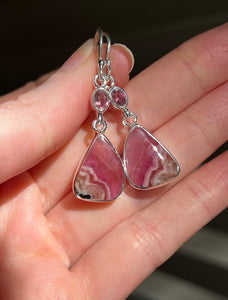 Gem quality Cobalto Calcite and Pink Tourmaline drop earrings