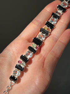 Stunning Black Tourmaline, Multi Tourmaline and White Topaz bracelet