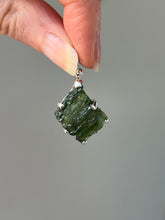 Load image into Gallery viewer, Raw genuine Czech Moldavite diamond shaped pendant with rainbows