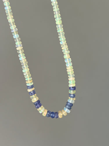 Sparkling Golden Ethiopian Opal & Tanzanite necklace