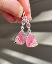 Load image into Gallery viewer, Gem quality Cobalto Calcite and Pink Tourmaline drop earrings