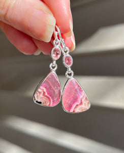 Gem quality Cobalto Calcite and Pink Tourmaline drop earrings