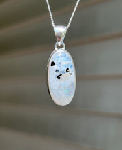 Load image into Gallery viewer, Full flash Rainbow Moonstone pendant with Black Tourmaline