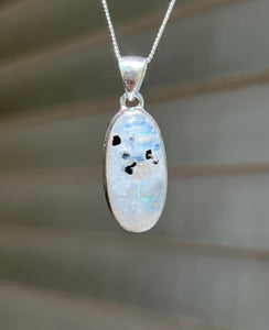 Full flash Rainbow Moonstone pendant with Black Tourmaline