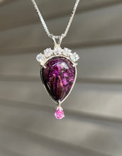 Load image into Gallery viewer, Magnificent Sugilite necklace with Phenacite crown and Pink Sapphire