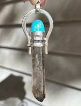 Load image into Gallery viewer, Etched Smoky Quartz pendant with Arizona Turquoise