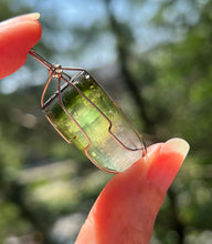 Load image into Gallery viewer, 8.5g Blue capped Rainbow Tourmaline Wire Wrapped pendant (Indicolite, Green &amp; Lilac Tourmaline)