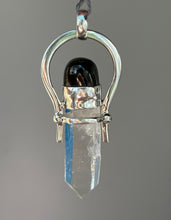 Load image into Gallery viewer, Etched Clear Quartz Crystal pendant with Elite Shungite