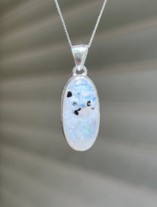 Full flash Rainbow Moonstone pendant with Black Tourmaline