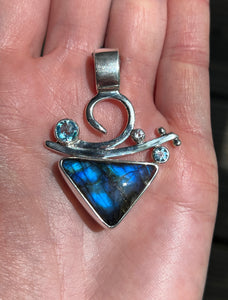 Collectors Drop - One of a Kind Labradorite, Blue & White Topaz pendant