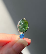 Load image into Gallery viewer, One of a kind - Sparkly Rutile included Gem Green Tourmaline necklace with Vibrant Blue Sapphire