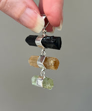 Load image into Gallery viewer, Black Tourmaline, Imperial Topaz &amp; Heliodor trilogy drop pendant