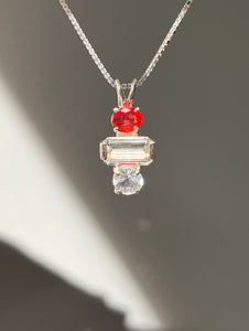 One of a kind - Fancy Sapphire, Amblygonite & Herkimer Diamond trilogy necklace