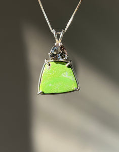 Gaspeite Freeform necklace with RARE Silver Tourmaline