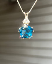 Load image into Gallery viewer, Tibetan Blue Obsidian Star of Venus necklace with trillion cut Danburite