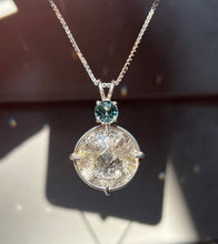 Load image into Gallery viewer, XL Rutile Quartz Radiant Heart necklace with color change Blue and Green Sapphire