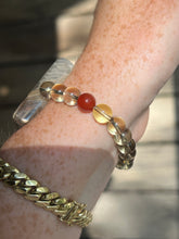 Load image into Gallery viewer, Hovave Art - Natural Water Clear Citrine, Carnelian and Amphibole Angel Phantom Quartz bracelet with channeled Sacred Masculine &amp; Divine Feminine Symbols