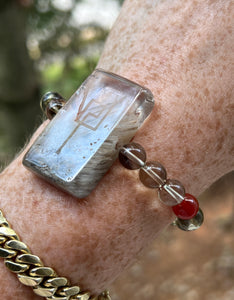 Hovave Art - Natural Water Clear Citrine, Carnelian and Amphibole Angel Phantom Quartz bracelet with channeled Sacred Masculine & Divine Feminine Symbols