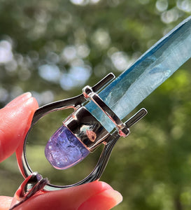 Collectors Drop - Aqua Aura Lemurian Quartz crystal pendant with 18.5 carat Tanzanite