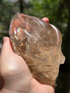 “Prismatic Traveller” Star Being carved skull in mystical Smoky Quartz