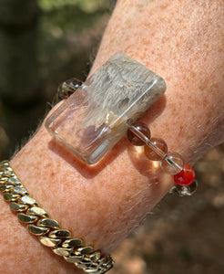 Hovave Art - Natural Water Clear Citrine, Carnelian and Amphibole Angel Phantom Quartz bracelet with channeled Sacred Masculine & Divine Feminine Symbols