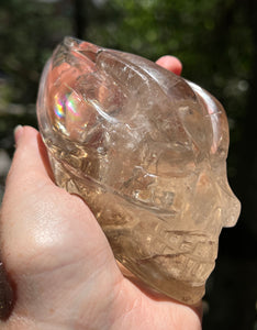 “Prismatic Traveller” Star Being carved skull in mystical Smoky Quartz