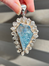 Load image into Gallery viewer, Collectors Drop - 64.7 carat Electric Aqua Aura Danburite with naturally double terminated Herkimer Diamonds 19 in total - Pendant