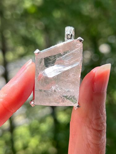 Collectors Drop - XL Manifestation Quartz (inner child) pendant with Pave White Topaz - organic shape + rainbows