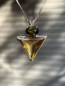 One of a kind Natural Citrine Angelic Star necklace with Green Tourmaline