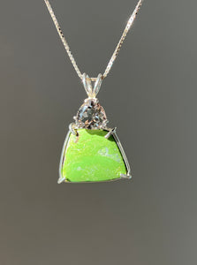 Gaspeite Freeform necklace with RARE Silver Tourmaline