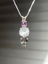 Load image into Gallery viewer, Clear Quartz Super Nova necklace with Purple Sapphire and RARE Gray Tourmaline Pear