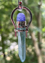 Load image into Gallery viewer, Collectors Drop - Aqua Aura Lemurian Quartz crystal pendant with 18.5 carat Tanzanite