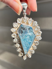 Load image into Gallery viewer, Collectors Drop - 64.7 carat Electric Aqua Aura Danburite with naturally double terminated Herkimer Diamonds 19 in total - Pendant