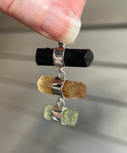 Load image into Gallery viewer, Black Tourmaline, Imperial Topaz &amp; Heliodor trilogy drop pendant