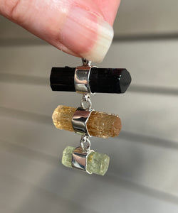 Black Tourmaline, Imperial Topaz & Heliodor trilogy drop pendant