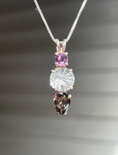 Load image into Gallery viewer, Clear Quartz Super Nova necklace with Purple Sapphire and RARE Gray Tourmaline Pear