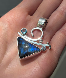 Collectors Drop - One of a Kind Labradorite, Blue & White Topaz pendant