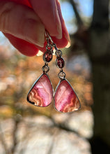 Load image into Gallery viewer, Gem quality Cobalto Calcite and Pink Tourmaline drop earrings