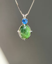 Load image into Gallery viewer, One of a kind - Sparkly Rutile included Gem Green Tourmaline necklace with Vibrant Blue Sapphire