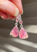 Load image into Gallery viewer, Gem quality Cobalto Calcite and Pink Tourmaline drop earrings