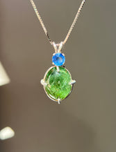 Load image into Gallery viewer, One of a kind - Sparkly Rutile included Gem Green Tourmaline necklace with Vibrant Blue Sapphire