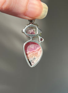 Watermelon Tourmaline slice pendant with Gem Pink Cobalto Calcite and Pink Tourmaline