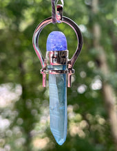 Load image into Gallery viewer, Collectors Drop - Aqua Aura Lemurian Quartz crystal pendant with 18.5 carat Tanzanite