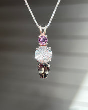 Load image into Gallery viewer, Clear Quartz Super Nova necklace with Purple Sapphire and RARE Gray Tourmaline Pear