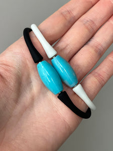 🧿 Turquoise Protection bead Silicone stretchy bracelets - white strap