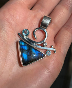 Collectors Drop - One of a Kind Labradorite, Blue & White Topaz pendant