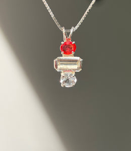 One of a kind - Fancy Sapphire, Amblygonite & Herkimer Diamond trilogy necklace