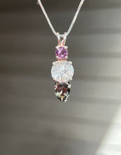 Load image into Gallery viewer, Clear Quartz Super Nova necklace with Purple Sapphire and RARE Gray Tourmaline Pear